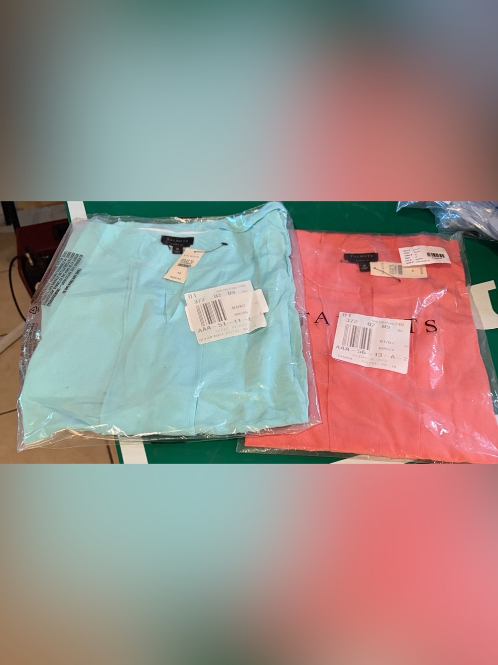 NWT Talbots Split Neck Seam Blouse Bundle • Mint Aqua & Coral Peach both size 16